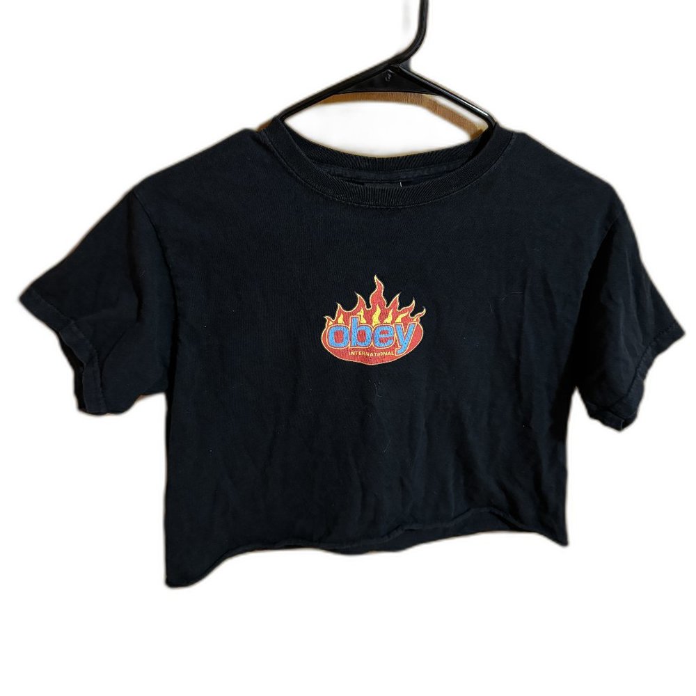 Obey Worldwide Obey International Black Crop Skate‎ Shirt Size Medium
